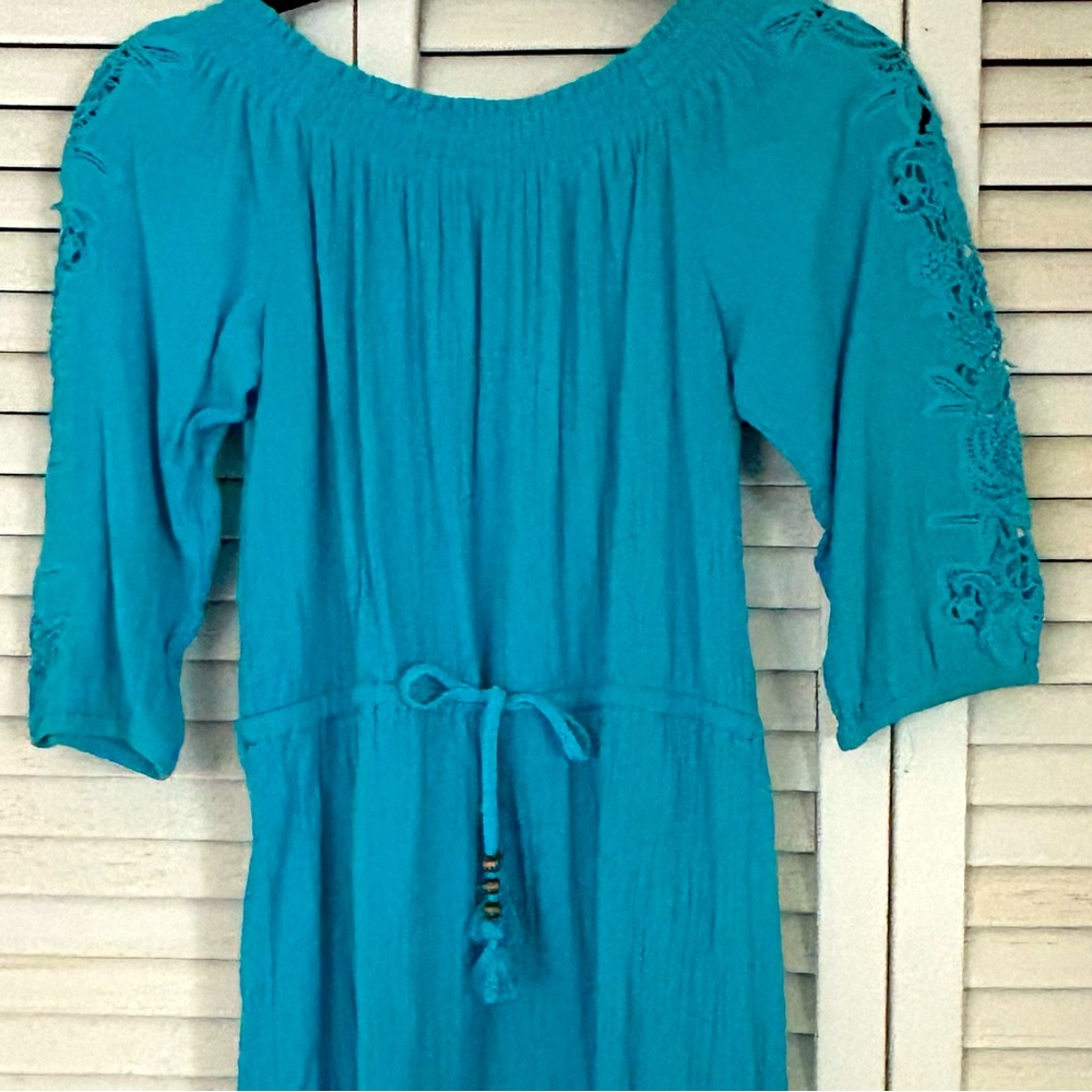 Talbots Off Shoulder Crinkle Cotton Crochet Mini  Dress or Beach Cover Up